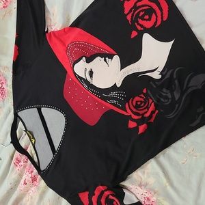 Red black and white Floral Valentina Top